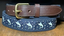 Vineyard Vines Gamefish Ribbon Belt Leather Brass Sz30 1-1/4 Wide VGUC