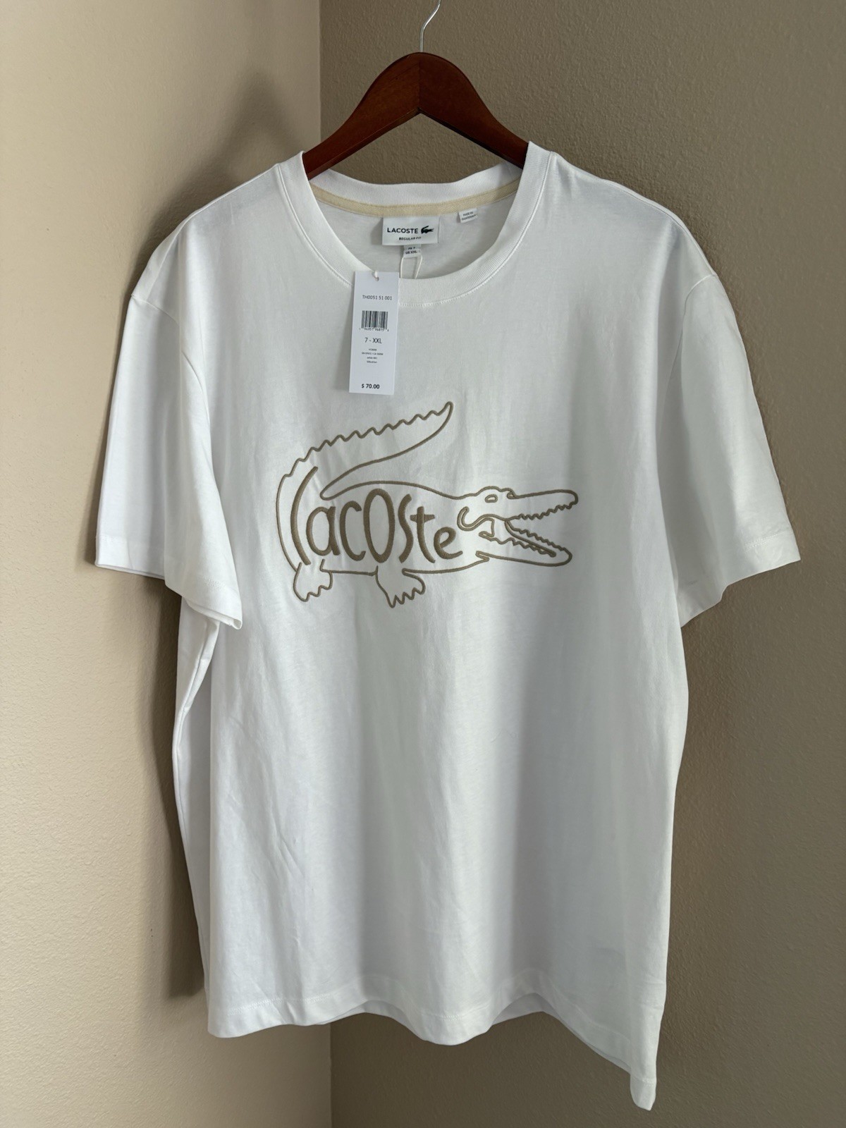 NWT Lacoste Men’s Crew Neck Crocodile Embroidery T-shirt 2XL White