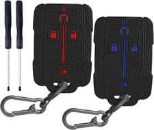 QBUC 2PCS for Chevrolet Key Fob Cover, Soft Silicone C:Black blue+Black red 
