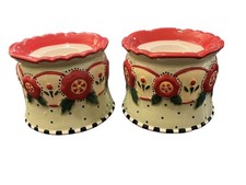 Vintage Christmas Mary Engelbreit Miche Ceramic Candle Holders Set of 2
