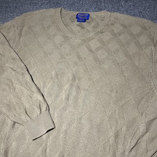 Vtg Pendleton Sweater Mens XL Textured 3D Knit V Neck Pullover Cotton 90s - Picture 1 of 9