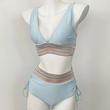 High Waist Bikini Set Women 2PCS Drawstring Patchwork Swimwear Bathing Suit
