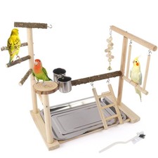 Small Bird Playground Parakeet, Natural Wood Bird Play Stand Toys Perch with ...
