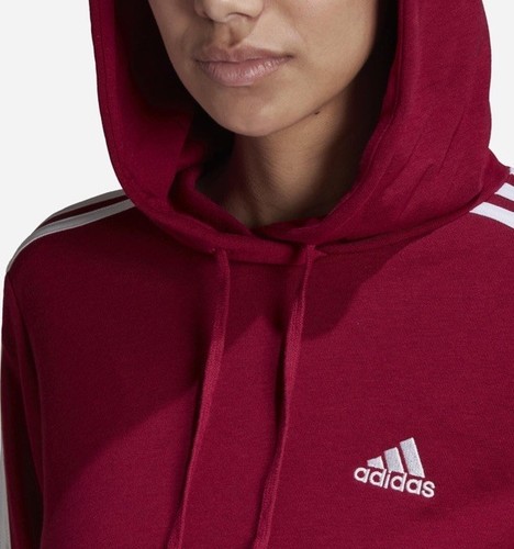 adidas Originals Womens 3-stripes Cropped Hoodie Red Brand New - Picture 2 of 4