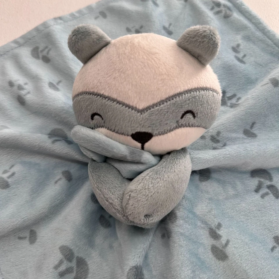 Gerber Modern Moments Baby Lovey Manta de Seguridad Felpa Diseño Mapache 14" Azul Foto 2 de 4