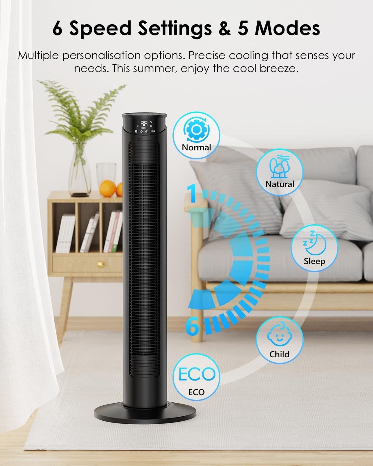 Ventilateur colonne silencieux Kimbonni pour dormir au frais sans aucun bruit