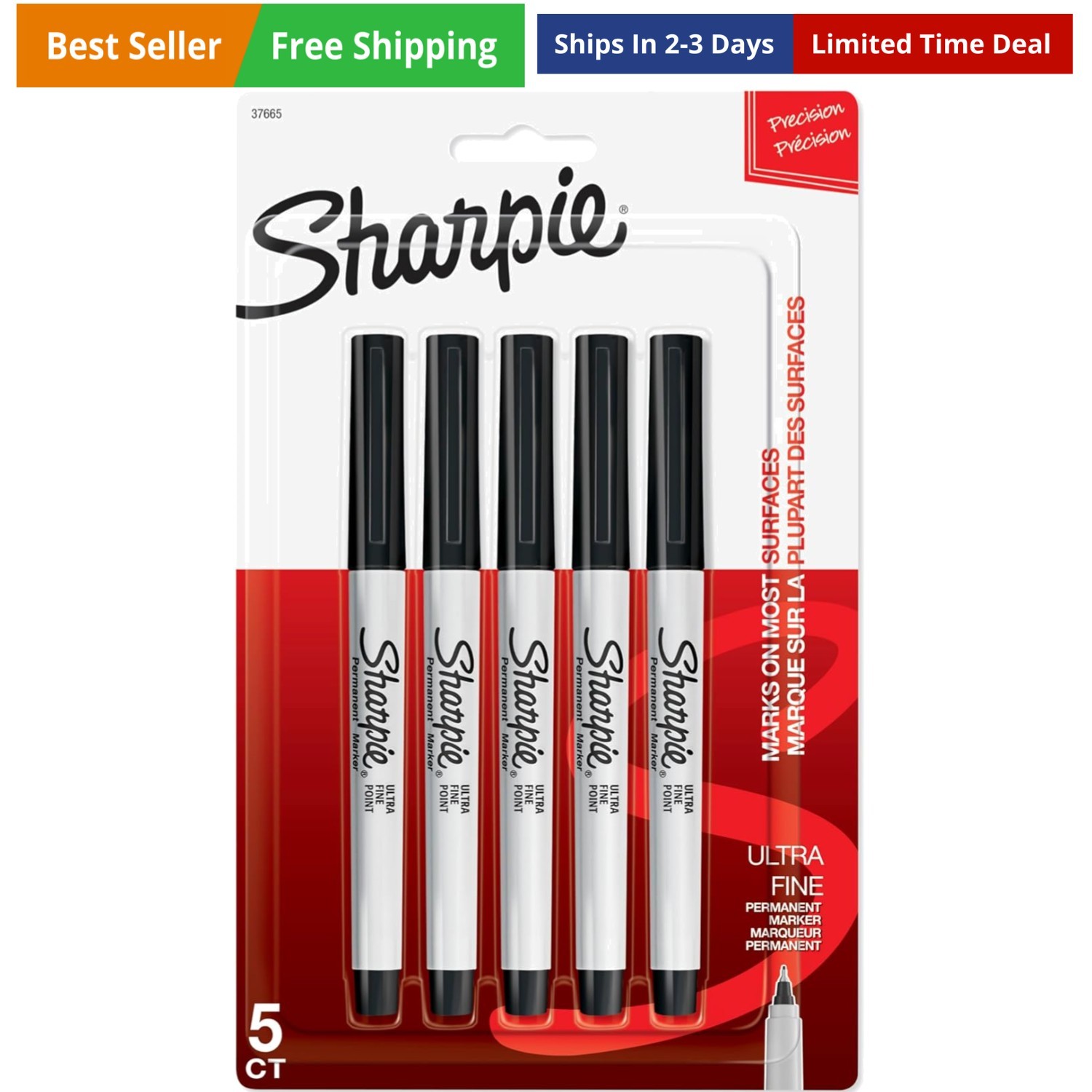 Permanent Markers, Ultra Fine Point, Black, 5 Count - Home, 