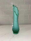 Fenton Art Glass Uranium Green Opalescent Hobnail Swung Vase 12 1/4 inches