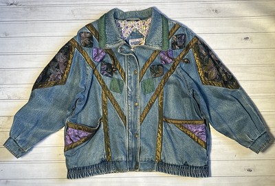Vintage (Current Seen) Women s Denim Beautiful Patchwork Jacket Size: Large