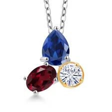 925 Sterling Silver and 10k Yellow Gold Created Sapphire Rhodolite Garnet and