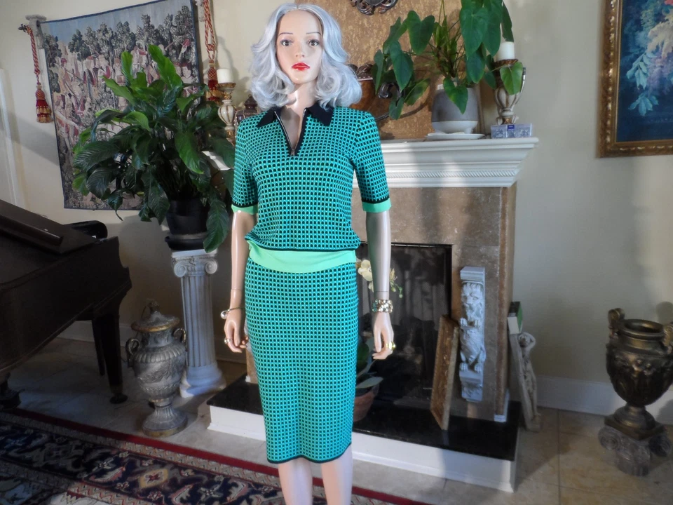 Nuevo Traje Falda Tejida Multi Estampado Verde Diane Von Furstenberg Talla P Foto 2 de 4