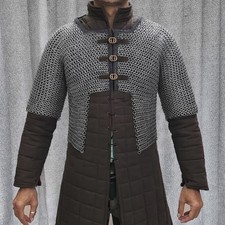 9mm Flat Riveted Chainmail Hauberk Half Sleeve Mild Steel Armor Shirt Solid Ring