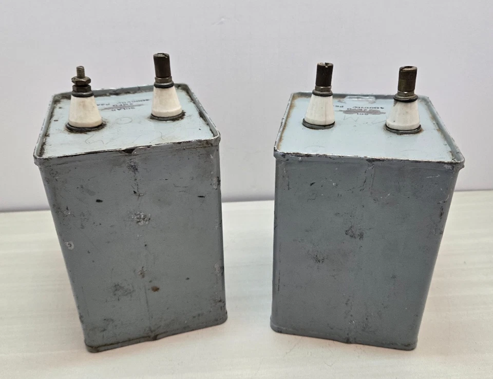 Lote de (2) condensador grande solar vintage lleno de aceite 2MFD 4000 VDC pico Foto 3 de 4