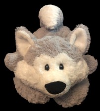 Aurora 12  Playful Gray  White Siberian Husky Wolf Dog Plush Stuffed Animal Toy