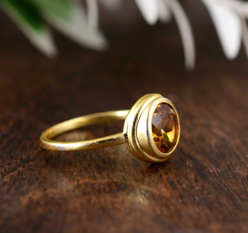 Natural Citrine Gemstone Ring Solid 10K Gold Ring Jewelry Gift Size Available - Picture 2 of 7