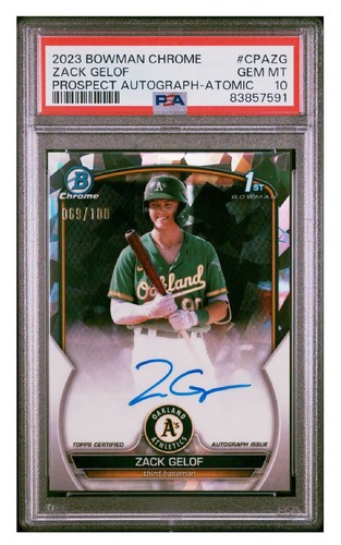 ZACK GELOF 2023 Bowman Chrome 1st  Auto Autograph Atomic Refractor /100 PSA 10 - Picture 1 of 3