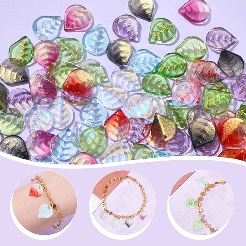 100x Glass Crystal Charms Glitter Leaf Pendants for Jewelry Making Accessories - Picture 3 of 6