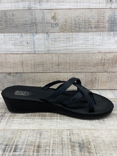 Teva Mush schwarze Damen-Sandalen Keilabsatz Riemchen-Flip-Flops Zehenschlaufe Größe 9 - Bild 6 von 8