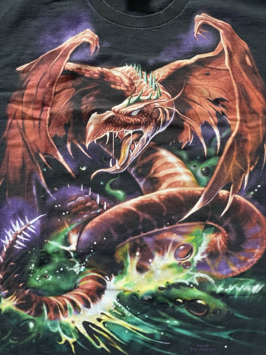 VTG 1999 Liquid Blue Brian Fox Dragon All Over 2 Sided Print