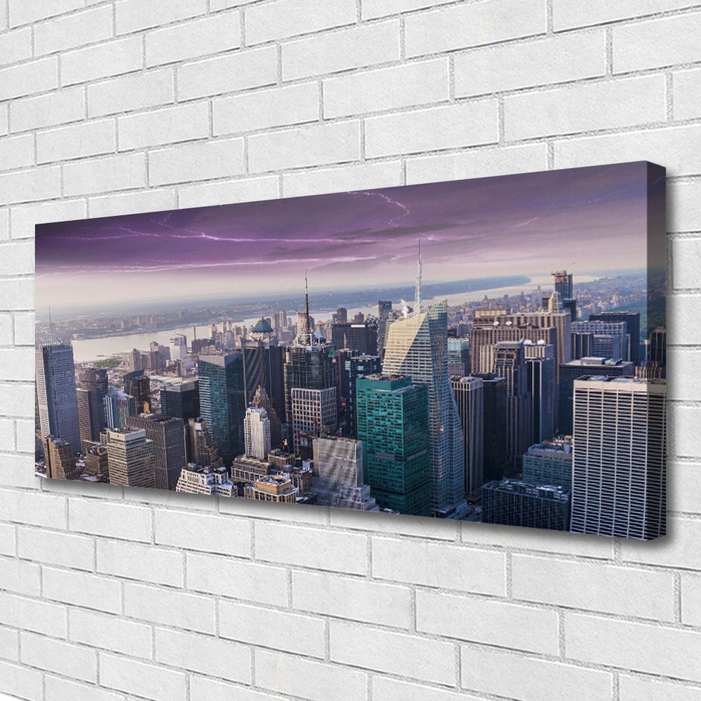 Bâtiments ville tableau sur toile haut de gamme 125x50 cm finition galerie d'art