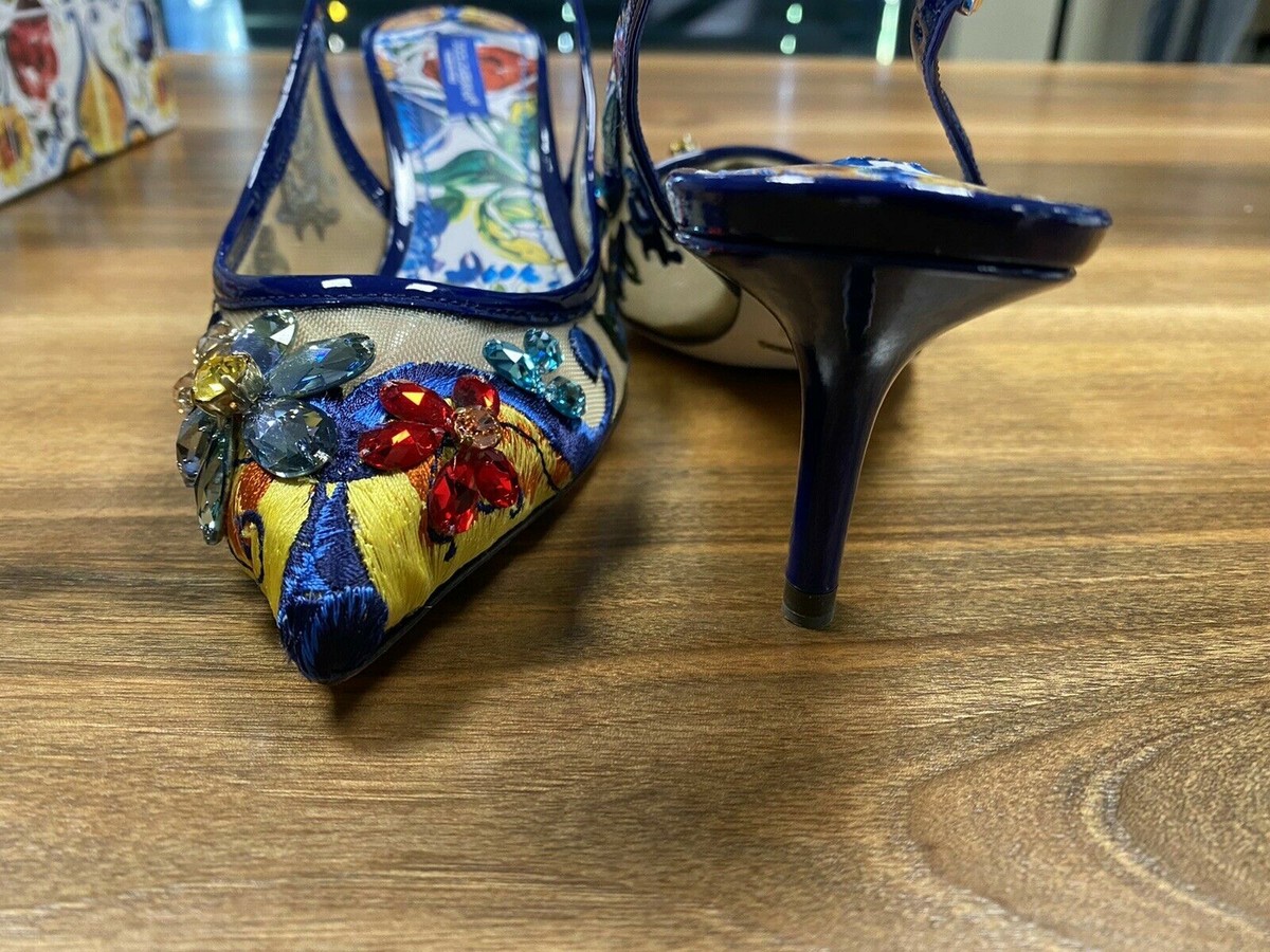 DOLCE & GABBANA EMBELLISHED SLINGBACK PUMPS SCHUHE POINT-TOE