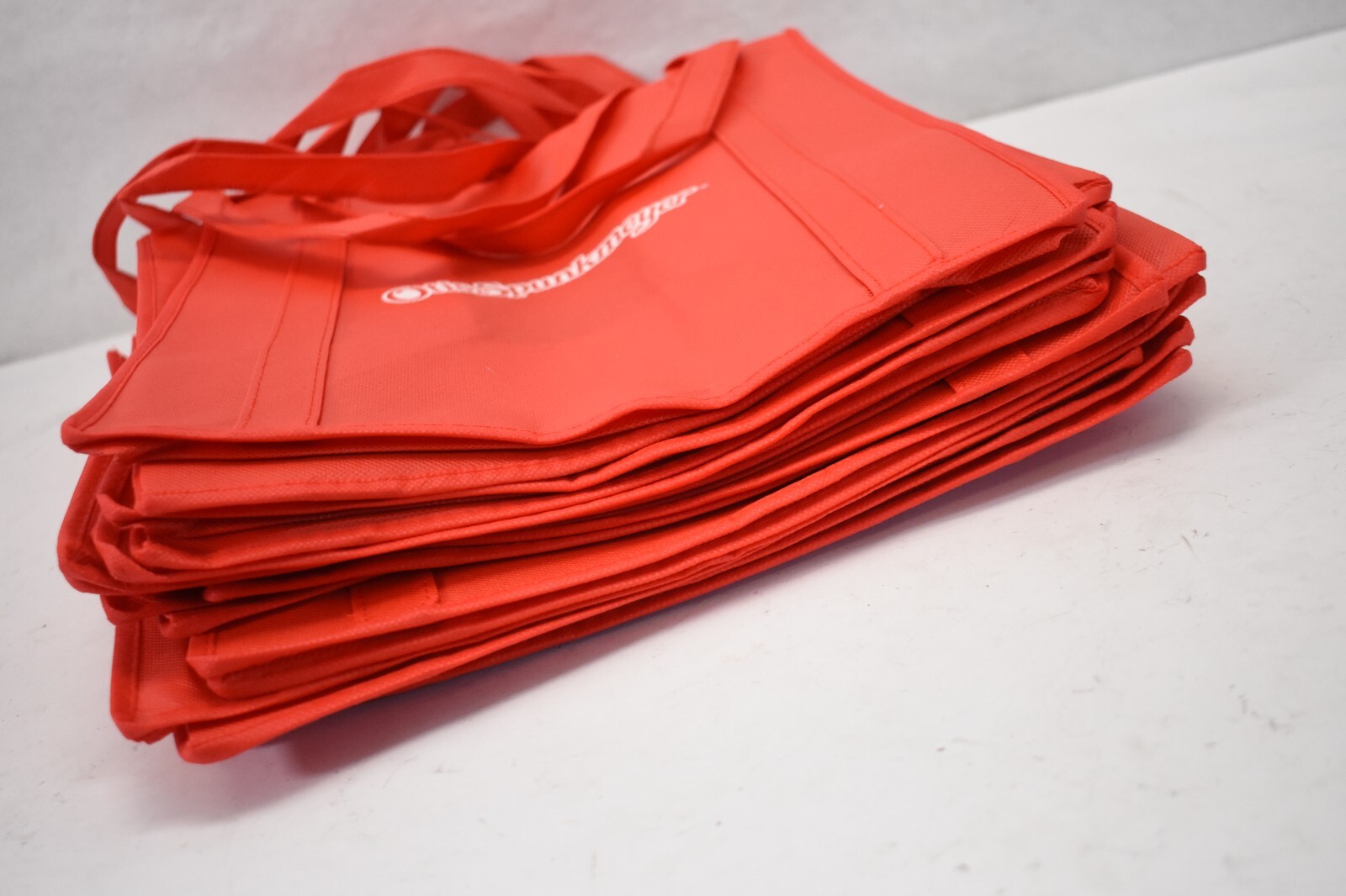 Lot of 10 Otis Spunkmeyer Grocery Tote Bags Red Reusable Heavyweight Set