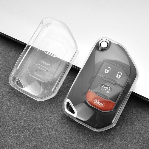 Black Transparent Clear Car Key Fob Case Shell For 2018-2025 Jeep Wrangler (JL) - Foto 8 di 8
