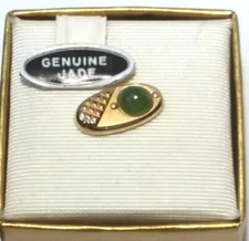VINTAGE SWANK Tie Tack GOLD TONE Genuine JADE Oval ORIG BOX Nice!