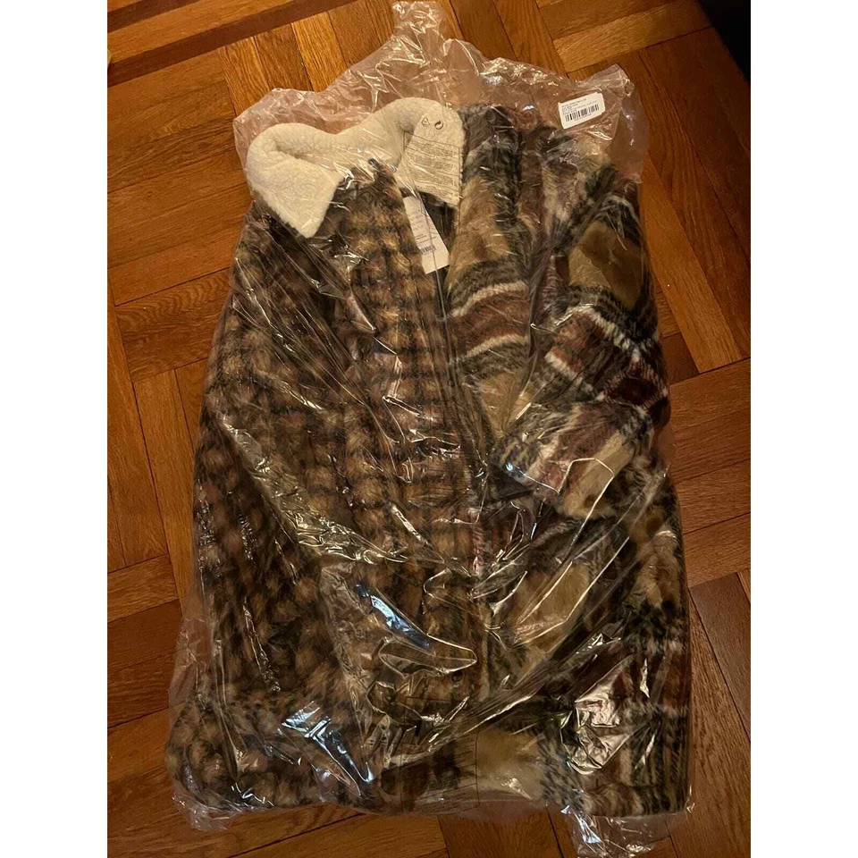 Nuevo con etiquetas Abrigo a Cuadros Something Marrón Marino Camel Imitación Piel Contraste, Talla XXL Foto 4 de 4