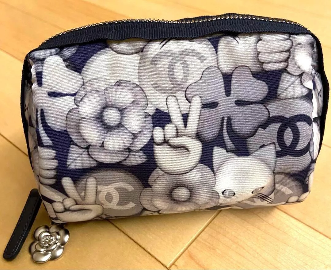 Chanel Camellia Coco Mark Monochrome Cat Pouch Nylon Vintage eBay