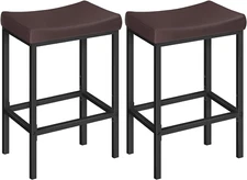Bar Chairs, Set of 2 Counter Height Saddle Stools with Curved Surface, 24.8 Inch