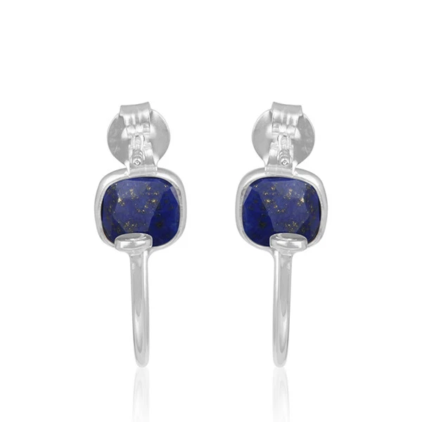 20mm Lapis Lazuli Hoop Earring 925 Sterling Silver Hoops pair For Mother Gift - Image 3 of 3