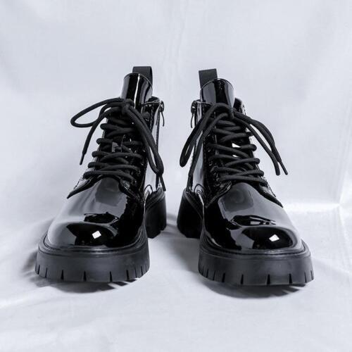 Hombres Botines Plataforma Vestido Parte Superior Alta Zapatos Con Cordones Cuero Brillante Moda 2024 - Imagen 20 de 20
