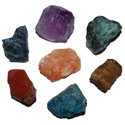 7  Chakra Natursteine Rohsteine Set Amethyst / Apatit / Jaspis rot / Orchideenca