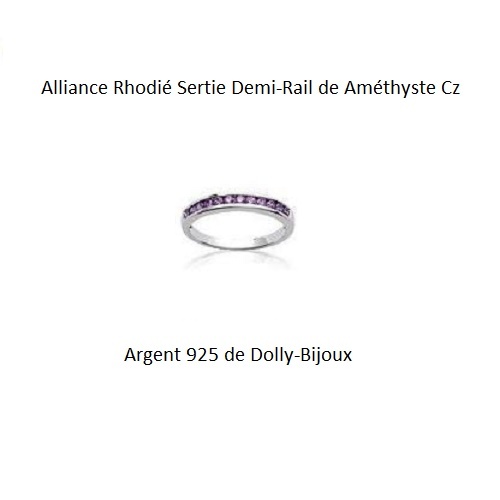 Alliance Améthyste Violette Cz en Argent 925 Rhodié T52 Dolly-Bijoux
