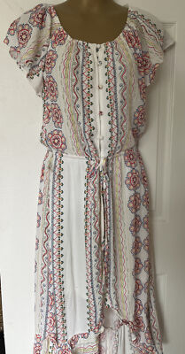 American Rag Women's dress White Lined Short Sleeve Boho Hippie High low Small