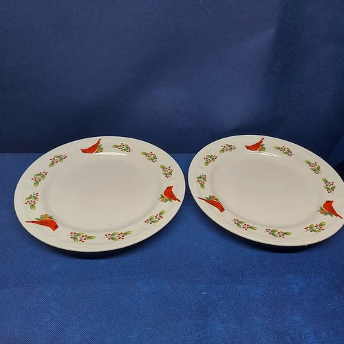 Vintage Gibson Designs Stoneware "Winter Birds" Set/2 Dinner Plates Retired 