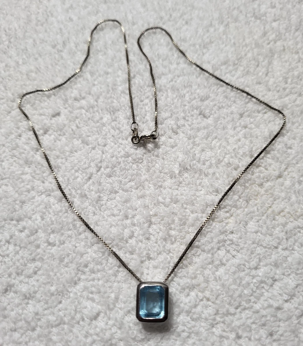 925 Steling Pendant Chain w Blue Stone 17 1 2