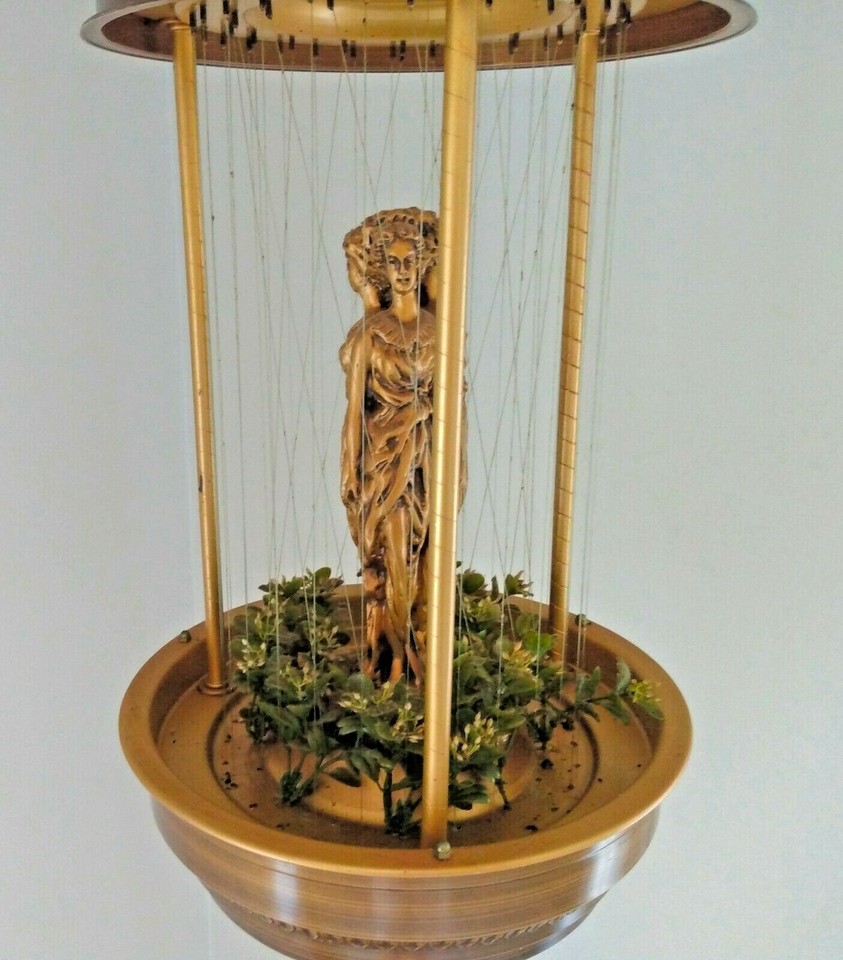 Vintage 1970’s TALL Hanging Oil Rain Lamp, Rare 3 Gold Goddess Statue