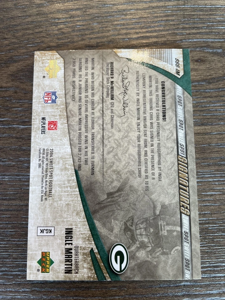 2006 Upper Deck Sweet Spot #SSS-IM Ingle Martin Signatures Gold #/100 - Image 2 of 2