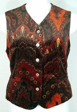 Nwt Vintage Madeleine Red Black Paisley Velveteen Vest Ladies Womens Size 10