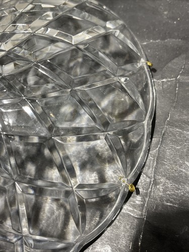 Vintage 8"" Criss Cross gepresstes Kristall Bobeche mit 9 (MESSING) Pin Löchern - Bild 5 von 8