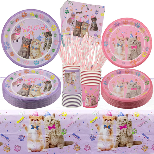 Cat Birthday Party Supplies Includes Paper Dinner Plates Dinnerware Set 40 Guest - Picture 12 of 12