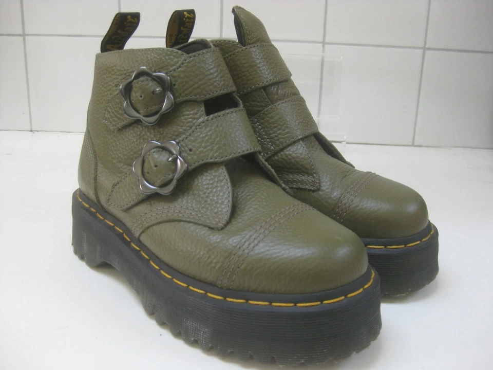 Doc Dr Martens Devon Flower Boots Platform Khaki Green Rare Y2K UK 6 US8 39