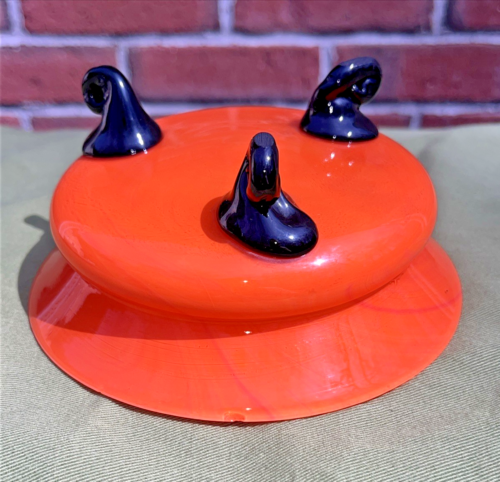 Antique Art Deco Glass Bowl Czech Art Deco Loetz Powolny Orange Halloween Tango - Picture 6 of 13