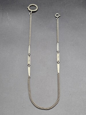 Antique Art Deco Nickel Single Albert Long Pocket Watch Chain
