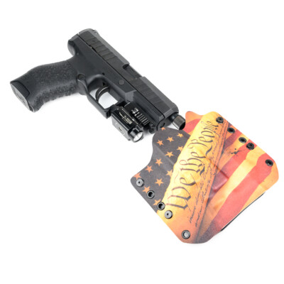 OWB Kydex Holster for Hanguns w/OLIGHT PL-MINI 2 VALKYRIE - WE THE PEOPLE TAN