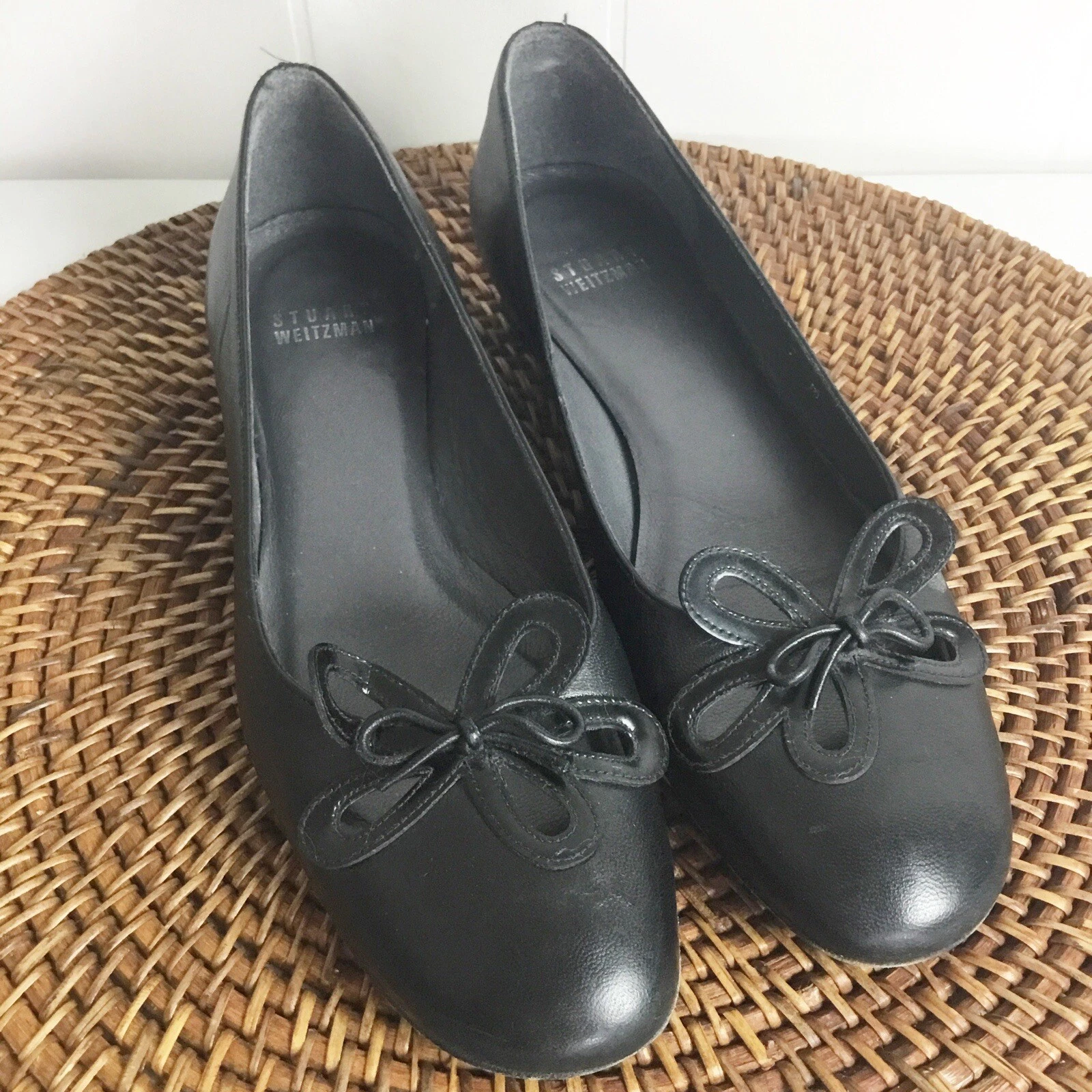 STUART WEITZMAN Vintage Stuart Weizmann Flats Bow Leather Shoes Size 7M Black