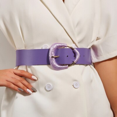 Vintage Belt by Ungaro Parallele with Round Resin Buckle Wide Purple Fabric Sz36 Vintage Ungaro Parallele Paris Purple Suede Bow Belt, Waist  main image 4