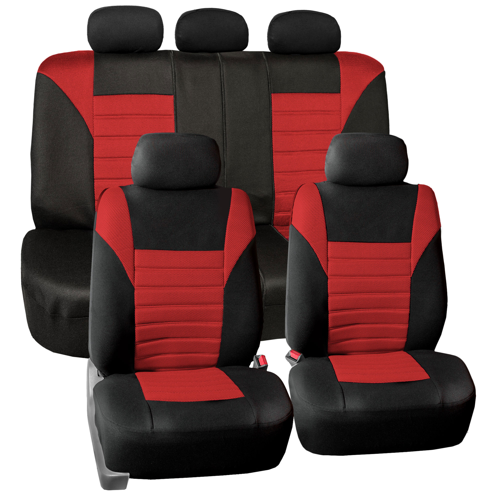 Seat Cover for Auto  Red 60/40 Split Bench With Black Floor Mats Combo